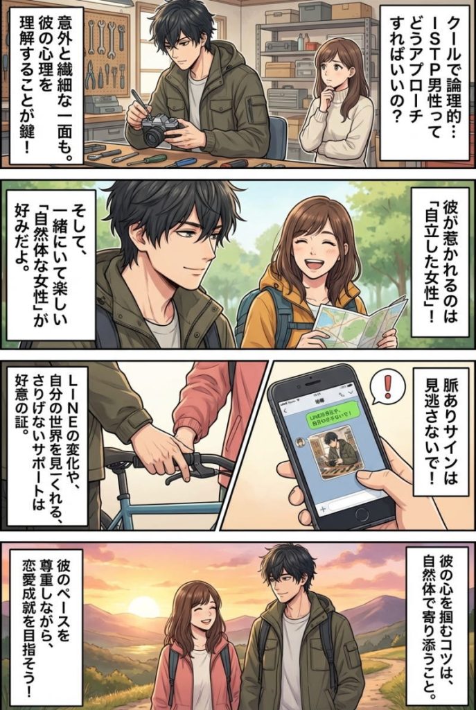 マンガ解説ISTP男性の好きなタイプや脈ありサイン、効果的な落とし方